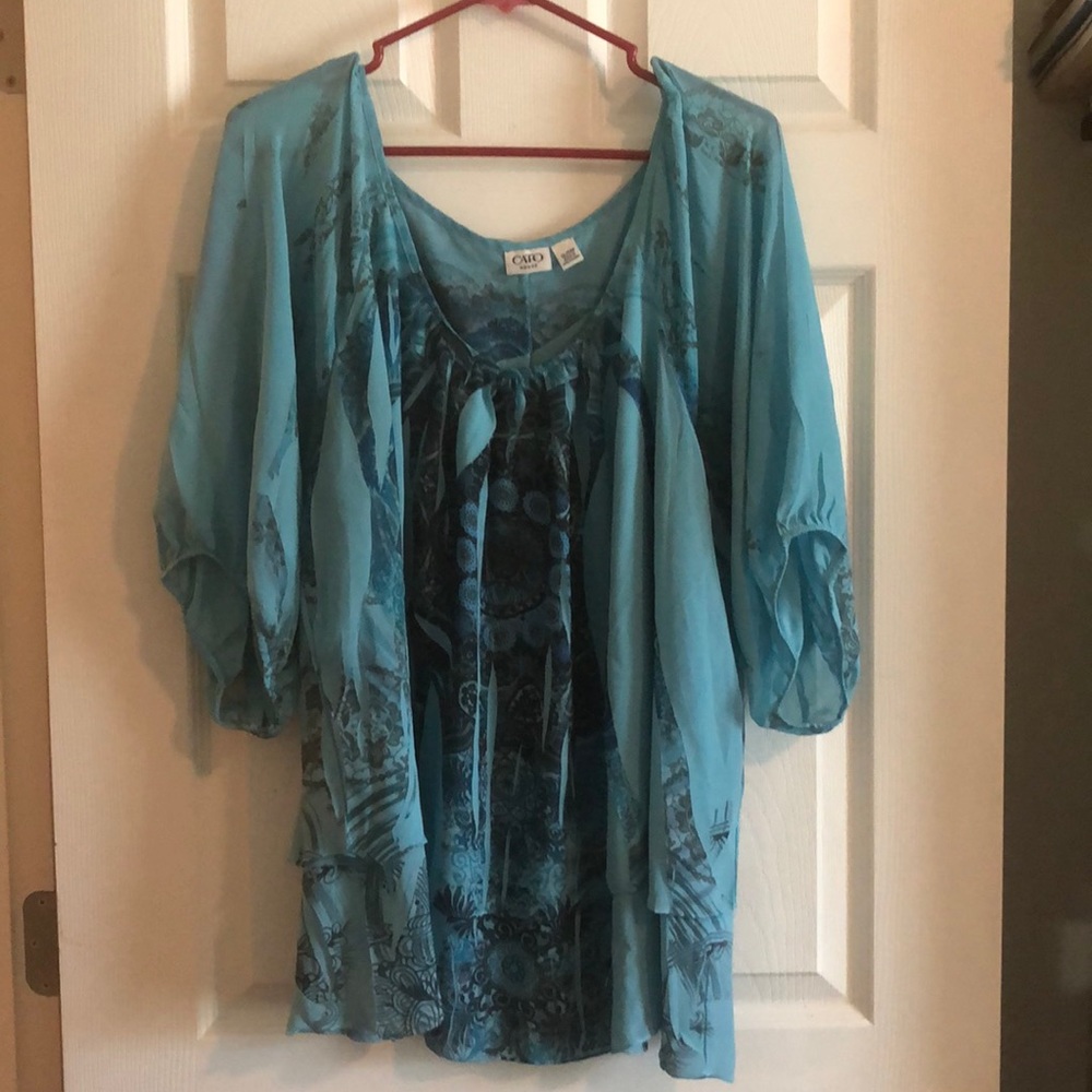 Layered Aqua print 3/4 sleeve Cato blouse 22/24